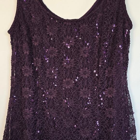 Vintage R&M Richards Purple Sequined Lace Midi Dress 6P • Sparkle & Sheer Detail - Picture 3 of 4